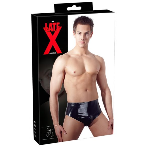 Latex Men's Briefs with Internal Tapered Anal Dildo (Black)  - XL