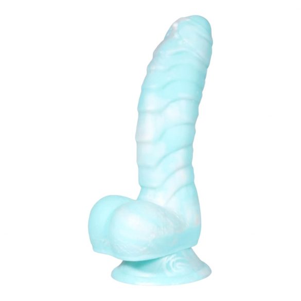 OgazR Meeresschlange - gerillter Dildo mit Saugfuß - 17 cm (blau-weiß)