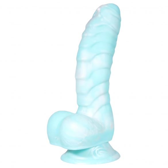 OgazR Meeresschlange - gerillter Dildo mit Saugfuß - 17 cm (blau-weiß)