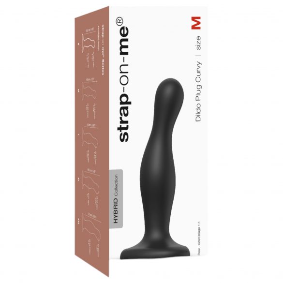 Strap-on-me Curvy M - vågig, sugkopp dildo (svart)