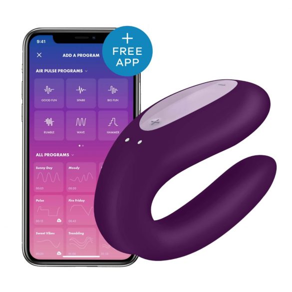 Vibratore di coppia impermeabile, ricaricabile e controllabile tramite smartphone Double Joy di Satisfyer (viola)