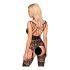 Lace and Fishnet Strapped Set (Black) - Penthouse Hottie