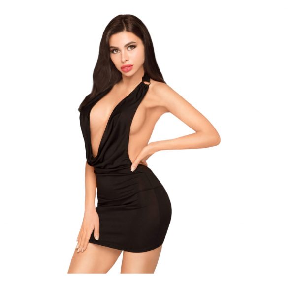 Penthouse Heart Rob - Deep V-neck Dress and Thong (Black)