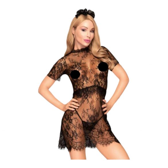 Penthouse Poison Cookie - robe en dentelle, string et accessoire pour cheveux (noir) - M/L