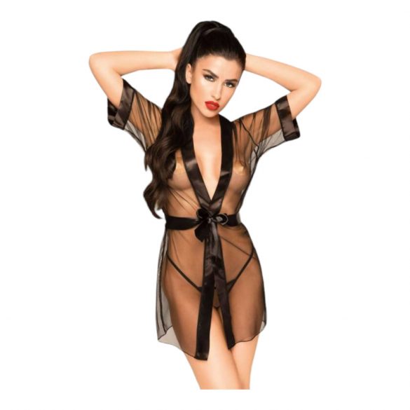 Penthouse Midnight Mirage - Satin Kimono und Tanga (Schwarz)