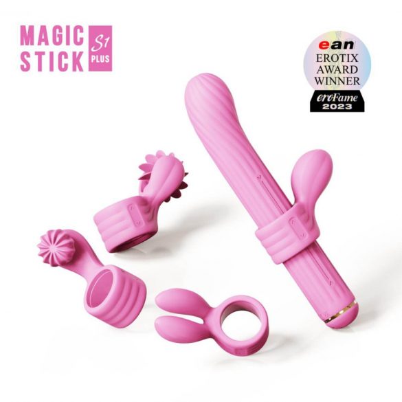 Magic Stick - vibrator med utbytbar klitorisstimulator (rosa)