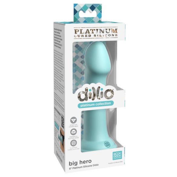 Dillio Big Hero - silikonski dildo z lepljivimi prsti (17 cm) - turkizni