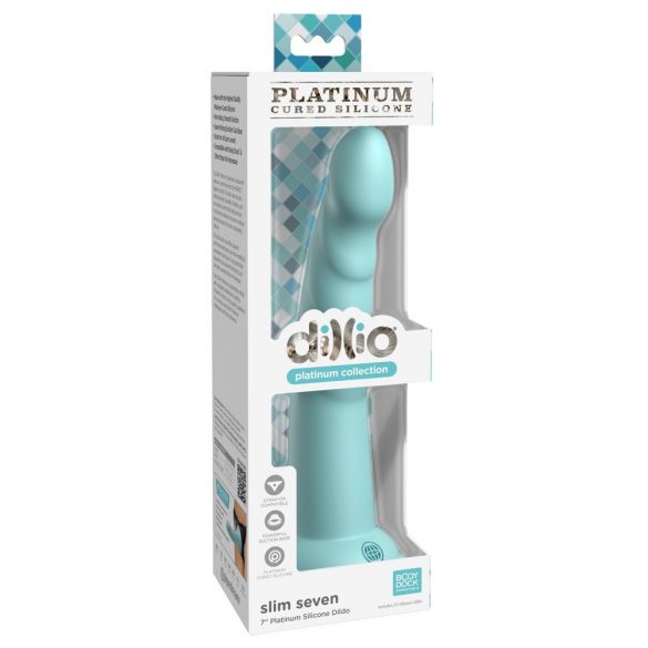 Dillio Slim Seven - stimulativni dildo z lepljivimi prsti in želodom (20 cm) - turkizni