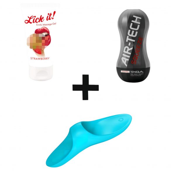 Duo-aanbieding (masturbator, vinger vibrator, glijmiddel)