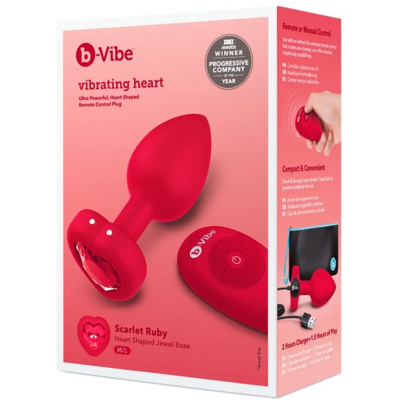 b-vibe heart - brezžični analni vibrator z radiem (rdeč)