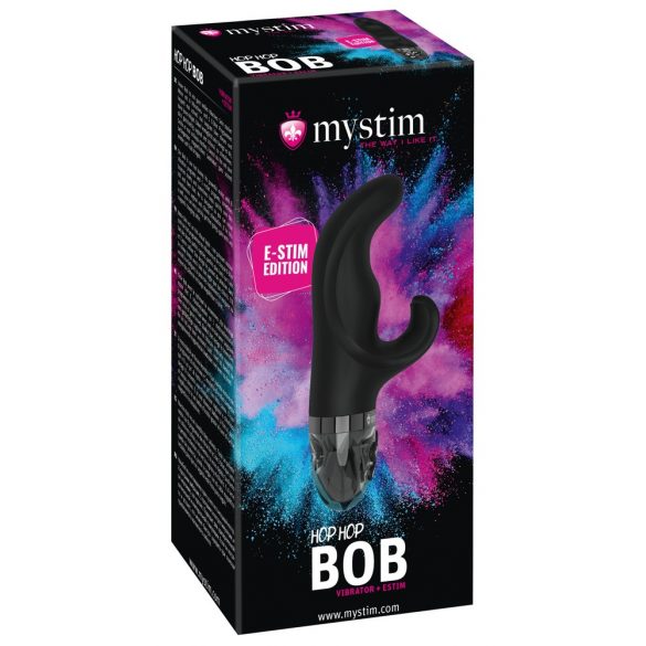 mystim Hop Hop Bob E-Stim - akumulatora elektro vibrators ar klitora stimulatoru (melns)