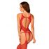 Obsessive - Open Pattern Decorated Fishnet Bodysuit (Red) (S-L)