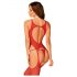 Obsessive - Open Patterned, Decorated Fishnet Bodysuit (Red) (S-L)