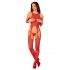 Obsessive - Open Pattern Decorated Fishnet Bodysuit (Red) (S-L)