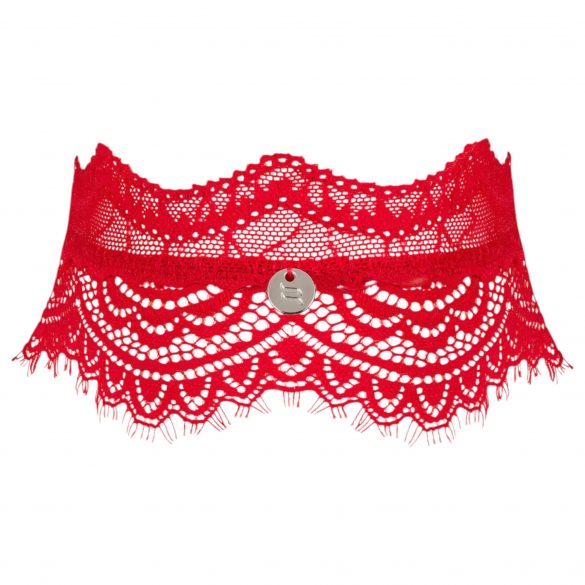 Obsessive Bergamore - kanten halsband met ketting (rood) S-L