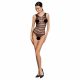 Passion BS086 - Sheer Striped Bodysuit (Black) - S-L