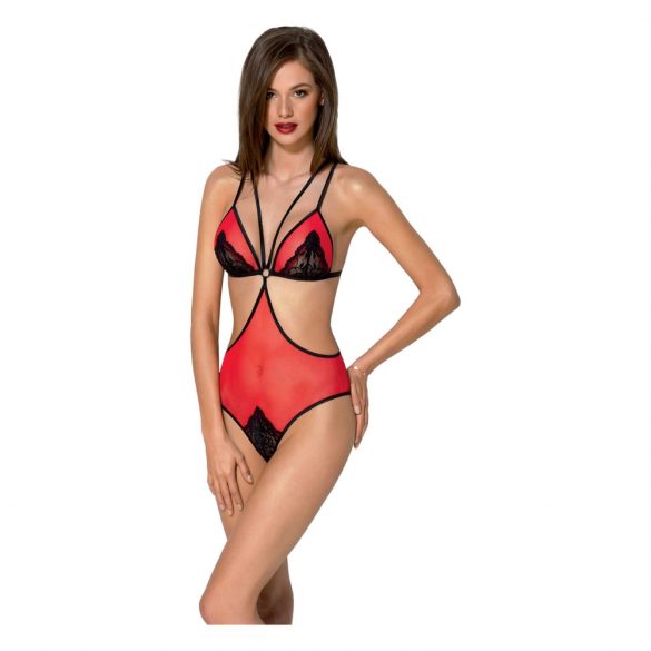 Peonia Passion - Side Cut Bodysuit (Red-Black)