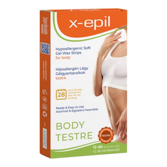 X-Epil - gebrauchsfertige hypoallergene Gel-Wachsstreifen (12 Stück) - Körper