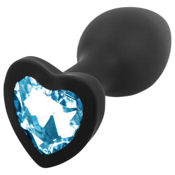 Sunfo - Silicone Anal Dildo with Heart-Shaped Gem (Black-Sapphire)