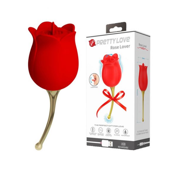 Pretty Love Rose Lover - uzlādējams, valodas 2in1 klitora vibrators (sarkans)