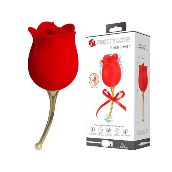 Pretty Love Rose Lover - Rechargeable Tongue 2in1 Clitoral Vibrator (Red)