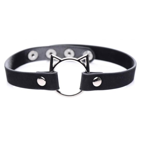 Master Series Verspielte Kitty - Halsband mit Katzenkopf-Ring (schwarz)