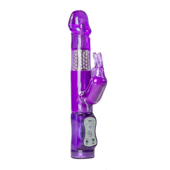 Vibrator Rabbit cu perle rotative și stimulator clitoridian (mov)