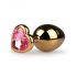 Easytoys Metal No.7 - Pink Gem Heart-Shaped Anal Plug - Gold (3cm)