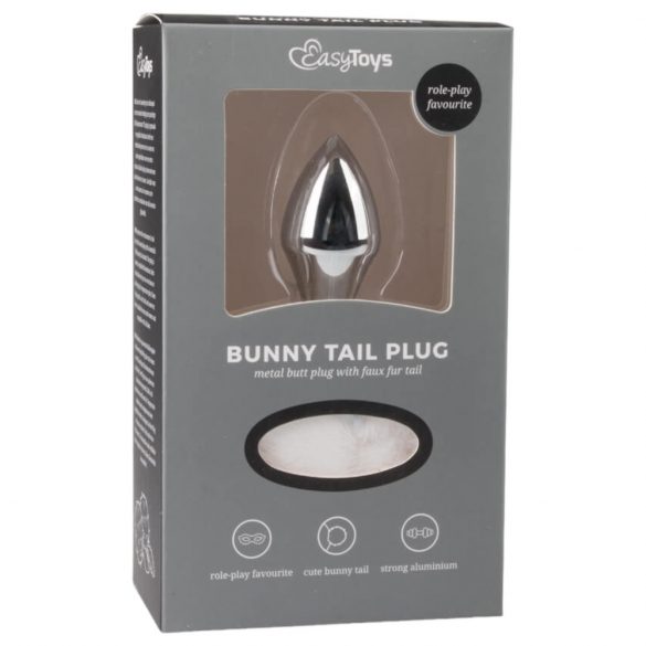 Easytoys Bunny NO1 - metalinis analinis kaištis su triušio uodegėle (sidabrinis-baltas)