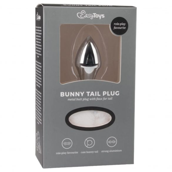 Bunny No1 - plug anal métal avec queue de lapin (argent-blanc)