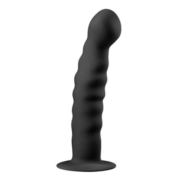 Dildo anal cu ventuză striat Easytoys (14 cm) - negru