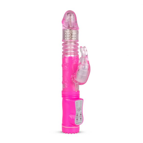 Vibratore Easytoys con perle rotanti, stimolatore clitorideo e movimento thrusting (rosa)