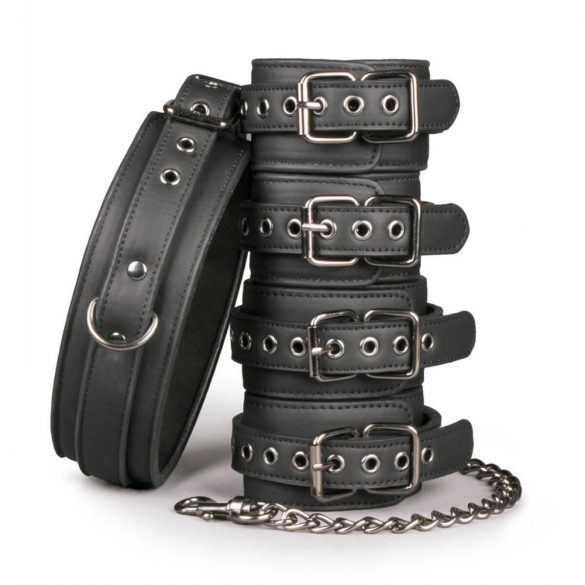 Easytoys - halsband, pols- en enkelboeien - bondageset (zwart)