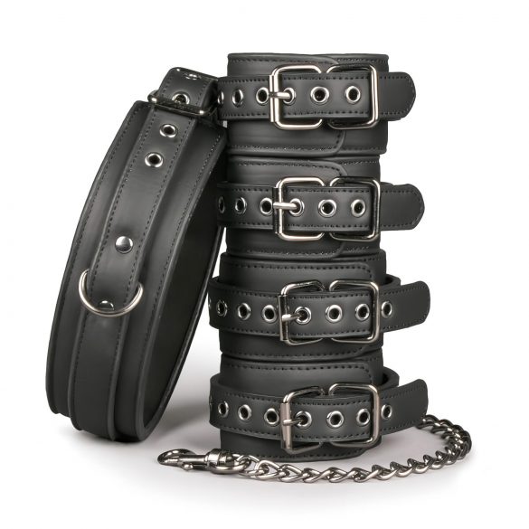 Easytoys - Collar, Wrist and Ankle Cuffs - Bondage Set (Black)