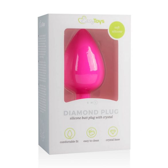 Easytoys Diamond - dildo analne z białym kamieniem (duże) - różowe