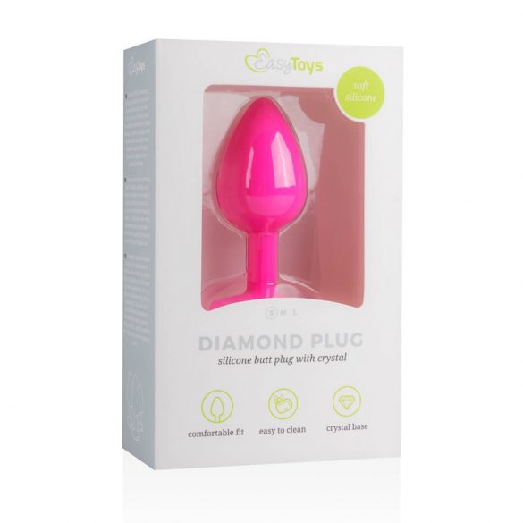 Easytoys Diamond - анален вибратор с бял камък (малък) - розов