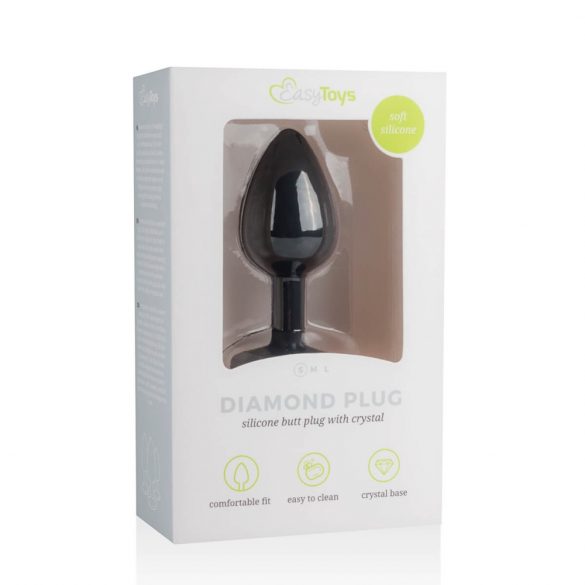 Easytoys Diamond - dildo analne z białym kamieniem (małe) - czarne