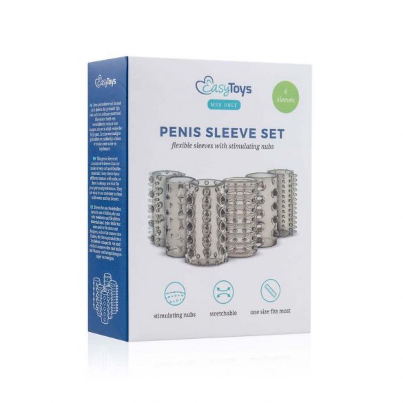 Easytoys Penis Sleeve - комплект маншети за пенис - дим (6бр.)