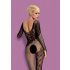 Obsessive F210 - Rose Patterned, Long Sleeve Fishnet Bodysuit - Black (S-L)