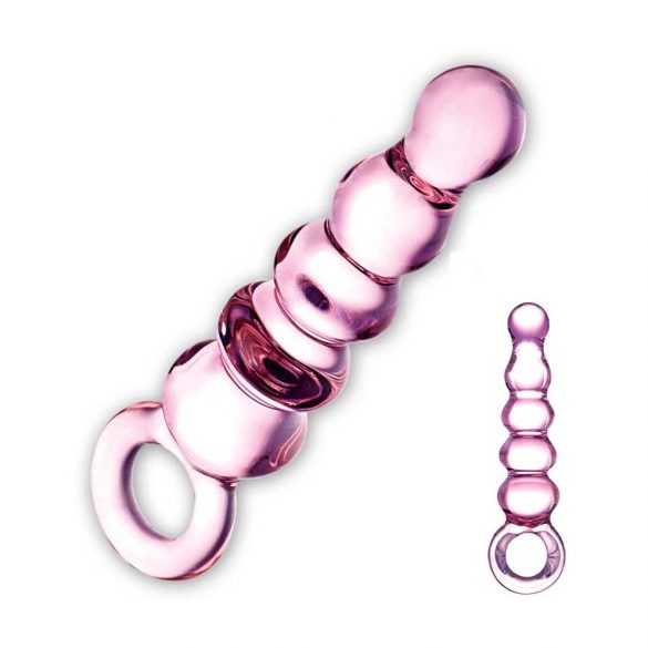 GLAS - Stekleni analni dildo s kroglicami (roza)