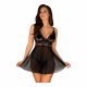 Babydoll Sensuale Lungo in Pizzo con Perizoma (Nero) - Obsessive Idillia