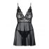 Babydoll Sensuale Lungo in Pizzo con Perizoma (Nero) - Obsessive Idillia