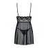 Babydoll Sensuale Lungo in Pizzo con Perizoma (Nero) - Obsessive Idillia