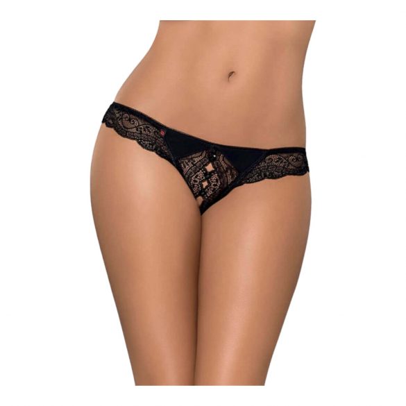 Tanga in pizzo morbido con aperture sexy e cristalli - Obsessive Miamor (nero)