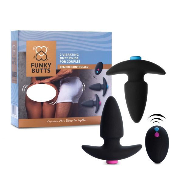 FEELZTOYS Funkybutts - Set di vibratori anali ricaricabili e impermeabili con telecomando - 2 pezzi (nero)