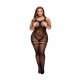 Baci Plus Size - Patterned Cat Suit with Mesh Thighs - Black (XL-XXL)