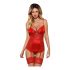 Obsessive Lovica - Lace Garter Top and Thong (Red)  - L/XL