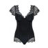 Obsessive Moketta - Lace Frill Striped Bodysuit (Black)