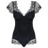 Obsessive Moketta - Lace Frill Striped Bodysuit (Black)