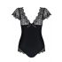 Obsessive Moketta - Lace Frill Striped Bodysuit (Black)